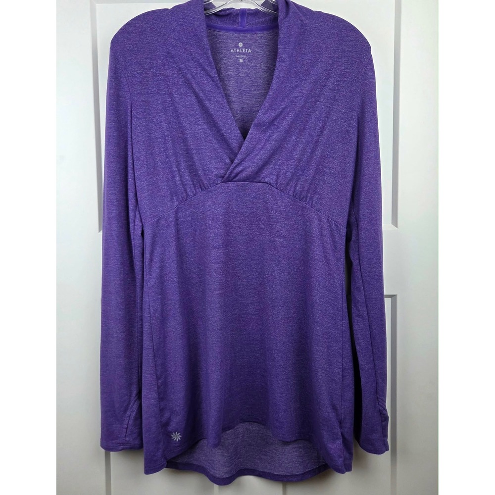Athleta Krishna Faux Wrap Tunic Top V neck Purple Long Sleeve Womens Size Medium